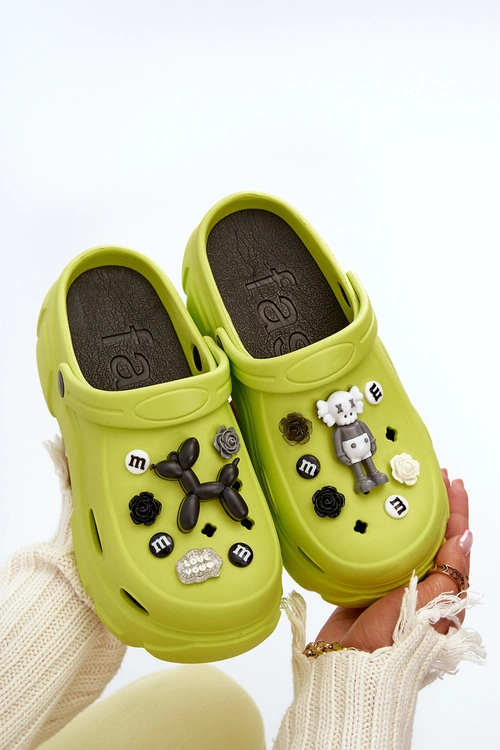 Piankowe Damskie Lekkie Klapki Na Masywnej Podeszwie Limonkowe Matirra