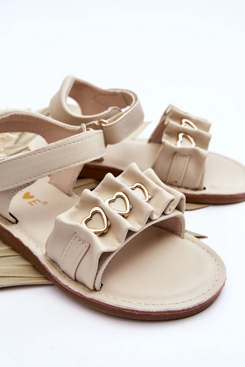 Dziecięce Sandałki Z Serduszkami Na Rzep Beżowe Havana