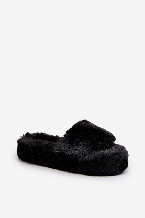 Damskie Futrzane Kapcie Czarne Stepia