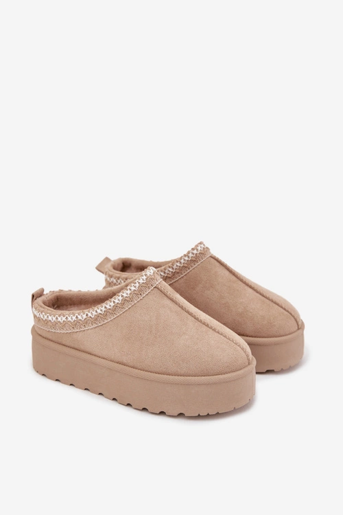 Śniegowce Dziecięce Młodzieżowe Z Haftem Na Platformie Beżowe Jolisse