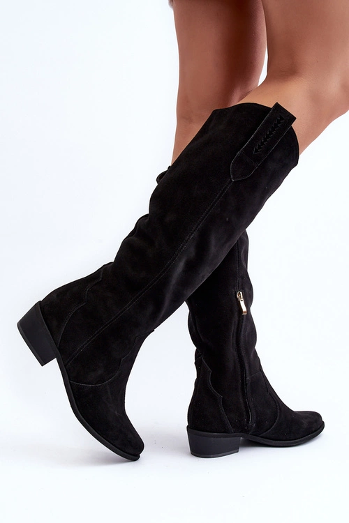 Zazoo 3427 Damskie Zamszowe Kozaki Kowbojki Czarne