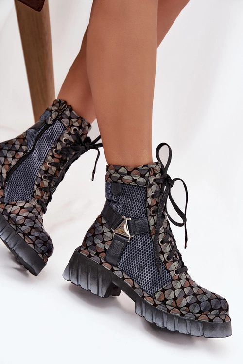 Skórzane Botki Workery Damskie Maciejka 07072-03 Multikolor