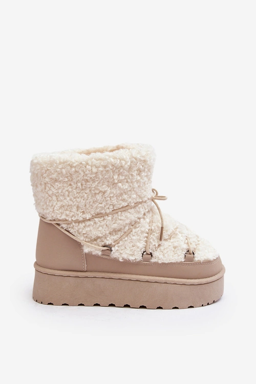 Wiązane Śniegowce Damskie Na Grubej Podeszwie Beżowe Loso