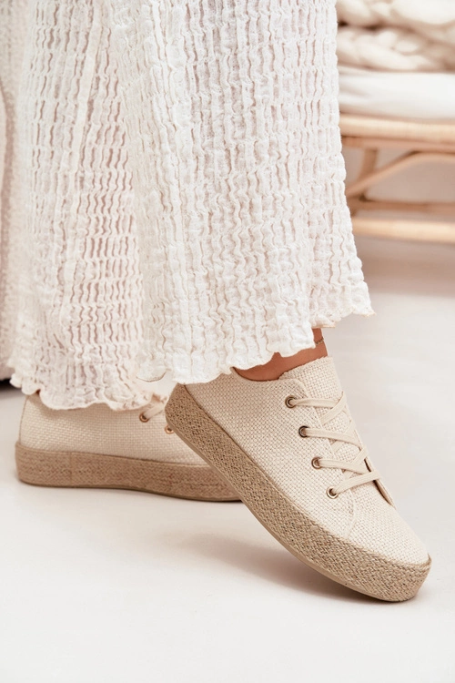 Trampki Damskie Na Platformie Z Plecionką Beżowe Princa