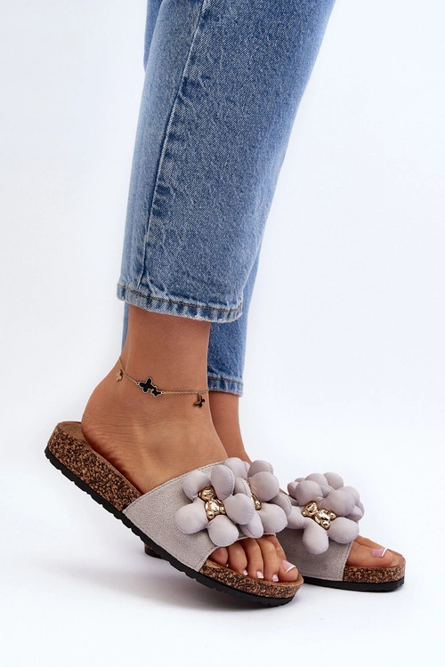 Klapki Damskie Z Ozdobami Szare Bunlia