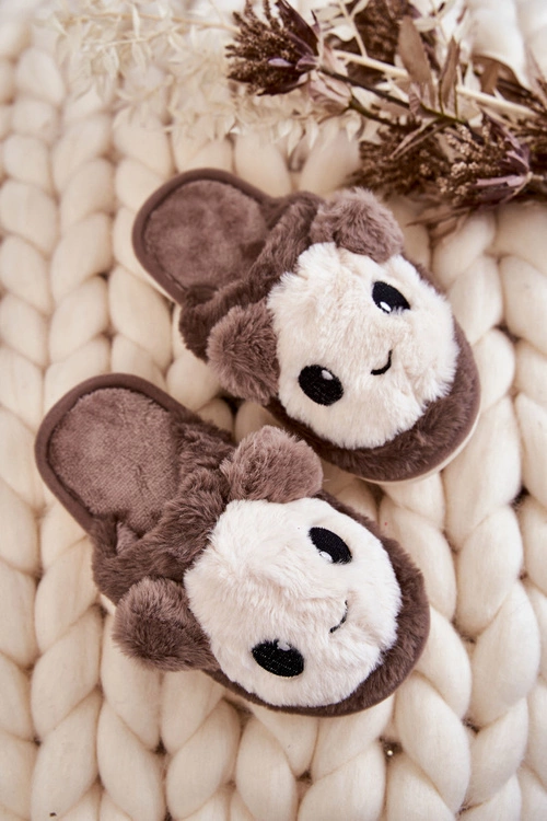 Dziecięce Futrzane Wsuwane Papcie Brązowe Alize