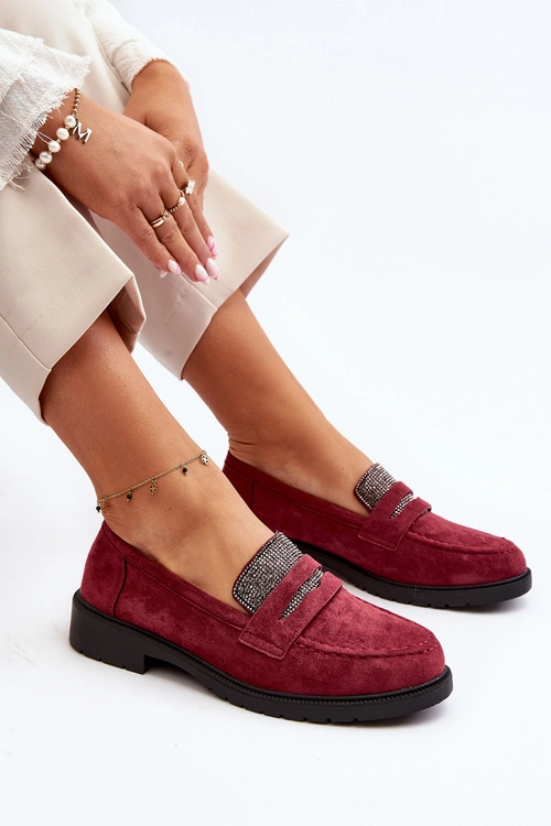 Damskie Zdobione Mokasyny Bordowe Dananei