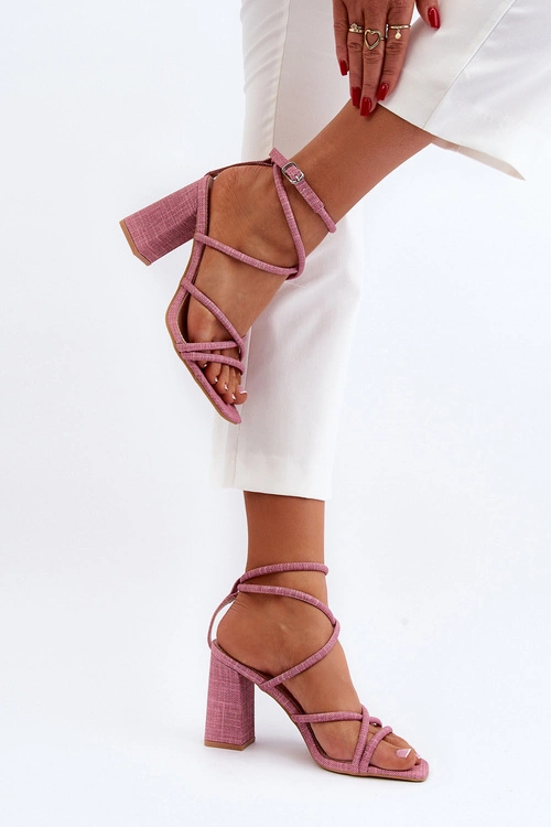 Sandały Na Słupku Z Paskami Różowe Herfiana