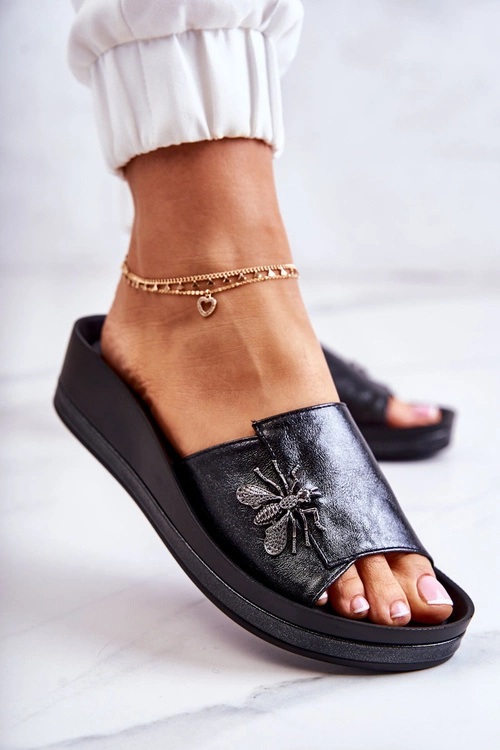 Damskie Modne Klapki Z Ozdobą Czarne Holle