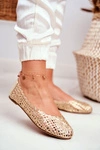 Lu Boo Damskie Baleriny Złote Ażurowe Plecione Carry