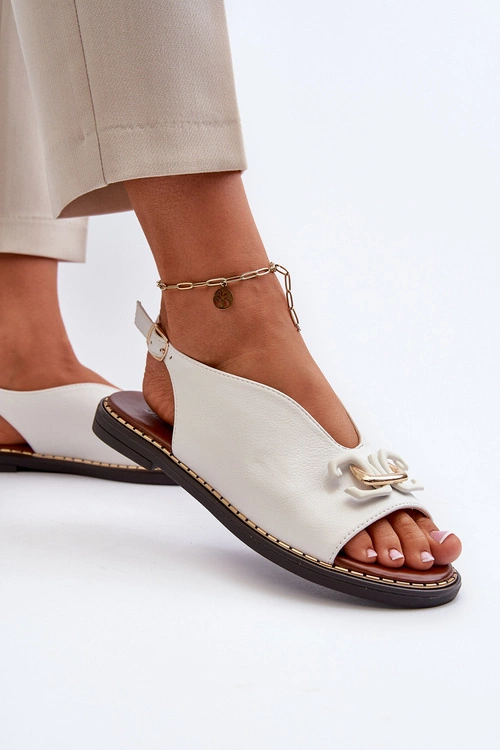 Sandały Damskie Na Płaskim Obcasie Z Ozdobą Białe Loraeleh