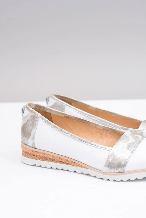 Polskie Skórzane Białe Balerinki Moro Persi