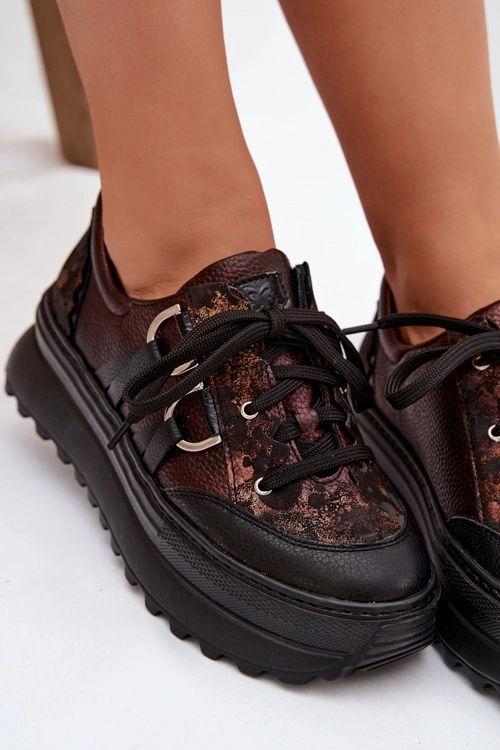 Skórzane Sneakersy Damskie Na Platformie Maciejka 06562-25 Czekoladowe