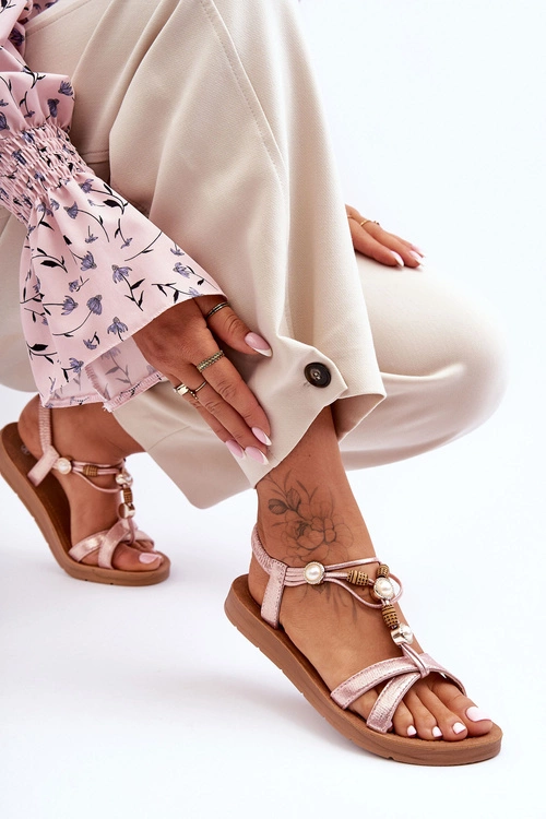 Damskie Zdobione Błyszczące Sandały Różowe Midol