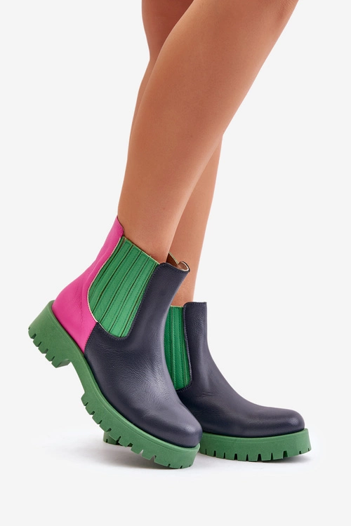 Wsuwane Botki Damskie Na Płaskim Obcasie Skórzane Lewski 3611 Multikolor