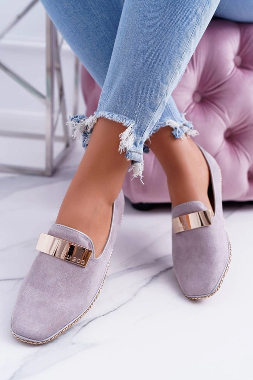 Mokasyny Damskie Lu Boo Szare Złoty Łańcuch Panama