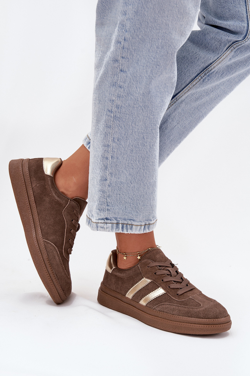 Sneakersy Damskie Zamszowe Na Platformie Brązowe Sylviona