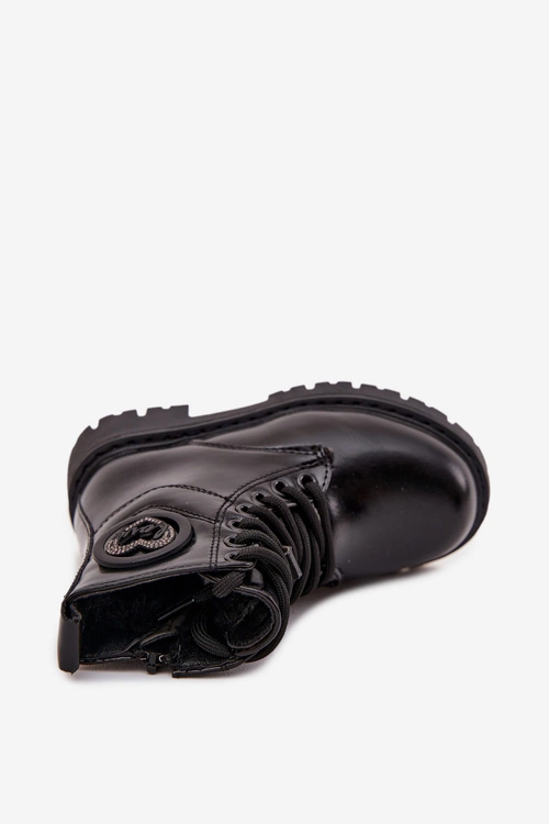 Botki Dziewczęce Ocieplane Futerkiem Z Ozdobą LOVE Czarne Rosaira