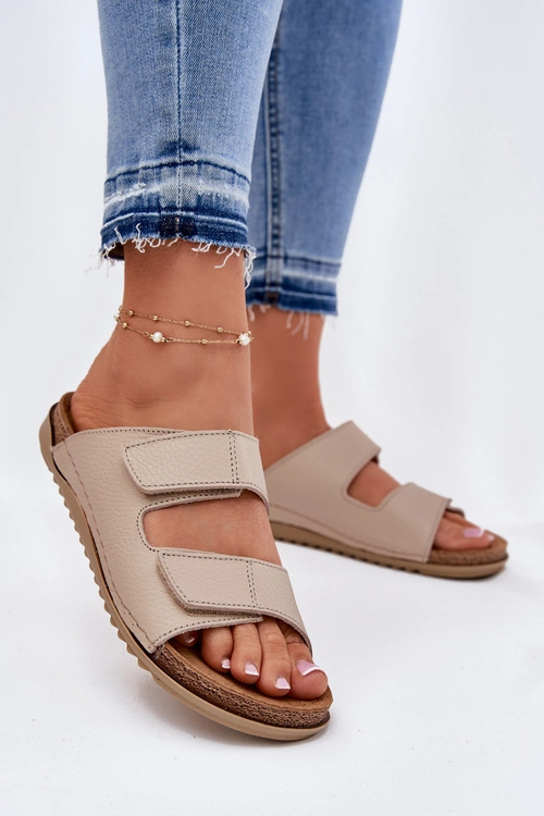 Skórzane Klapki Damskie Inblu AA0005GU Beżowe