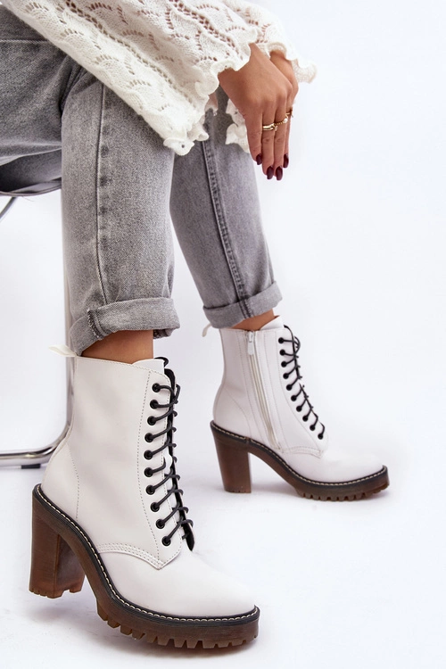 Botki Damskie Sznurowane Na Słupku Białe Arove