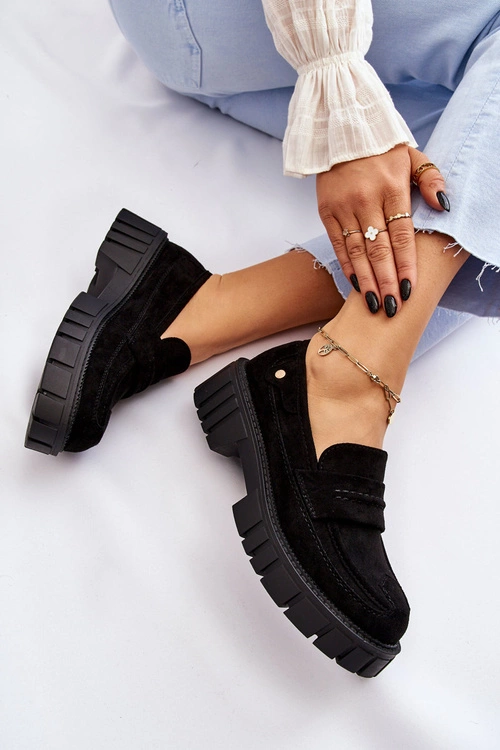 Damskie Zamszowe Wsuwane Półbuty Czarne Fiorell