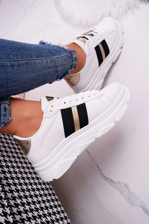 Sportowe Damskie Buty Gruba Podeszwa Białe Marche