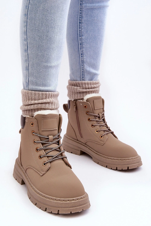 Damskie Trapery Ocieplane Futerkiem Ciemnobeżowe Fenan