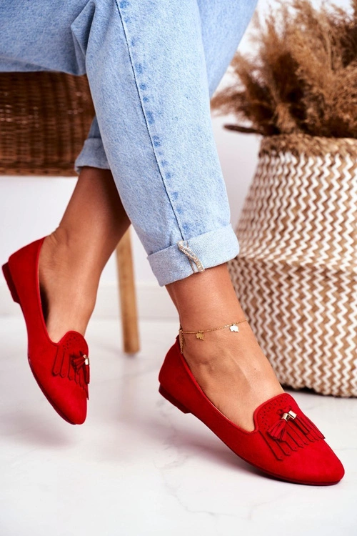 Mokasyny Damskie Czerwone Lordsy Frędzle Therese