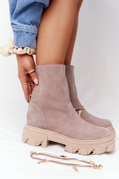 Zamszowe Botki Workery Lewski Shoes 3006-0 Beżowe