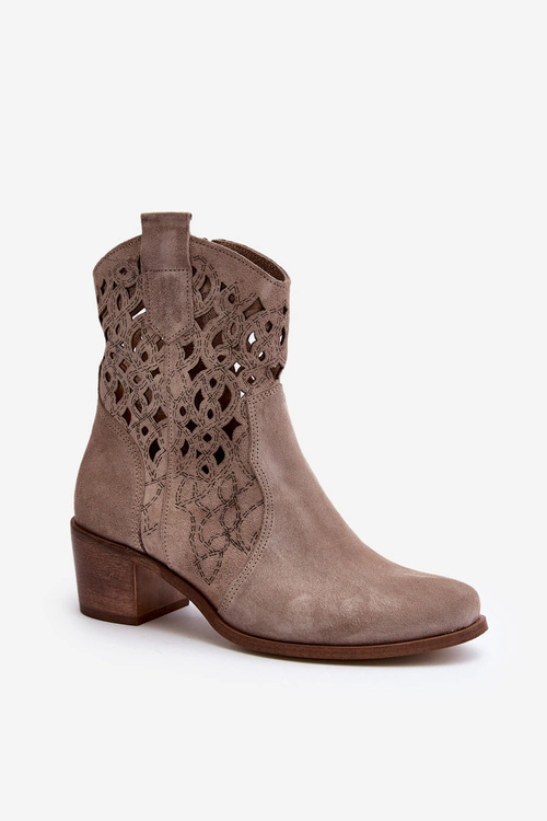 Zazoo 3394 Damskie Botki Na Obcasie Ażurowe Cappucino