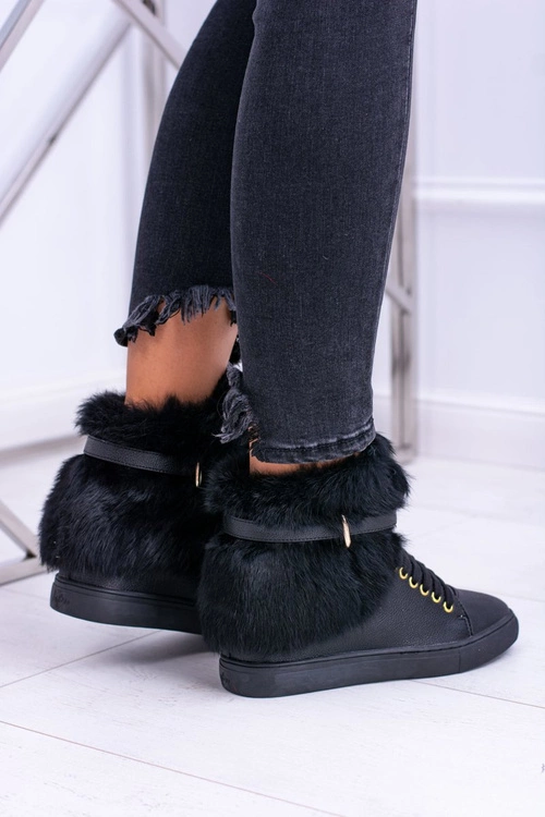 Lu Boo Czarne Botki z Naturalnym Futrem Gisele