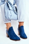 Damskie Skórzane Botki Na Słupku Maciejka Granatowe 04492-17
