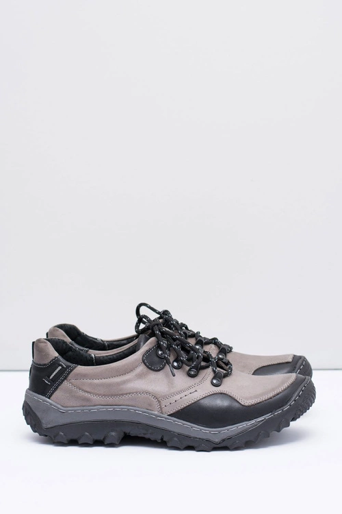 Męskie Skórzane Szare Półbuty Trekkingowe Gretin