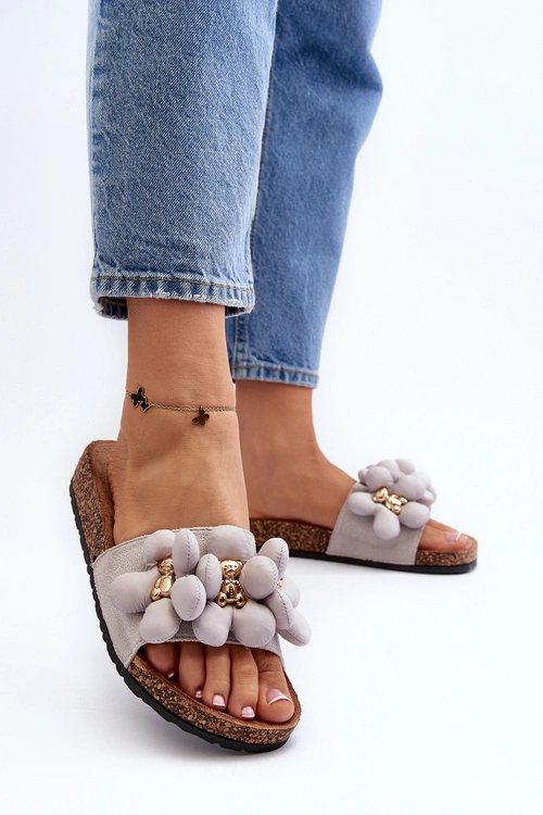 Klapki Damskie Z Ozdobami Szare Bunlia