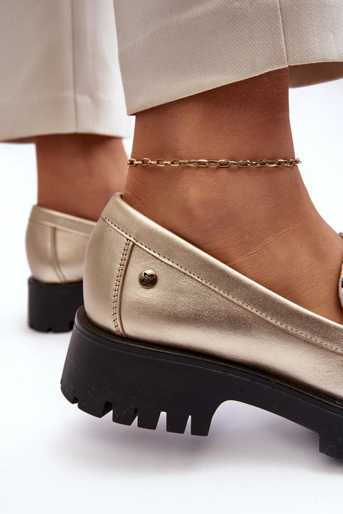 Damskie Skórzane Półbuty Mokasyny Maciejka 06195-25 Złote