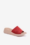 Zamszowe Klapki Damskie Na Koturnie Panto Fino RR267040 Czerwone