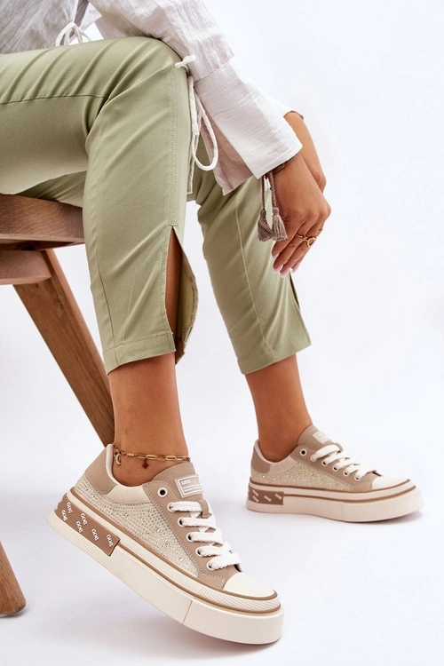 Damskie Trampki Z Dżetami GOE LL2N4055 Beżowe