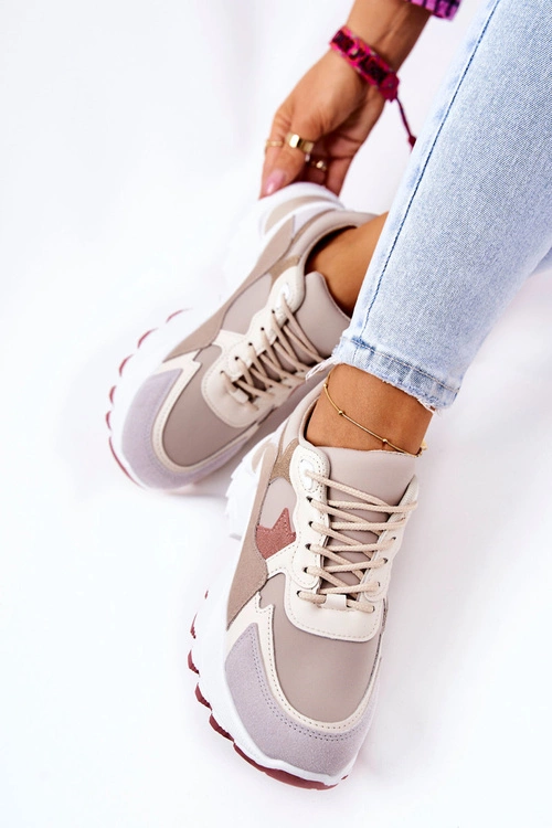 Sportowe Buty Na Platformie Beżowo-Różowe Berenice