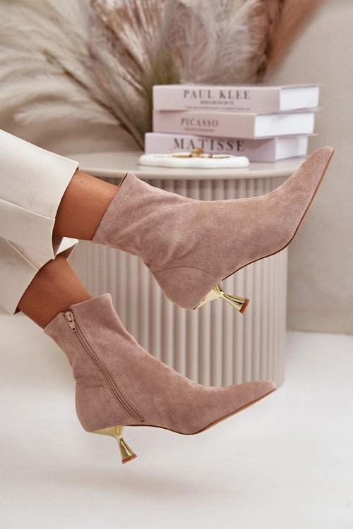 Botki Damskie Na Szpilce Eko Zamszowe Z Noskami W Szpic Beżowe Irithare