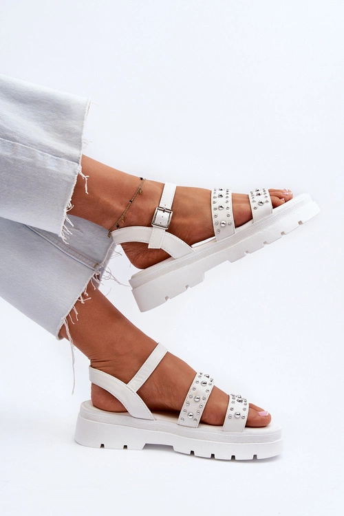 Damskie Zdobione Sandały Eko Skóra Białe Arcida