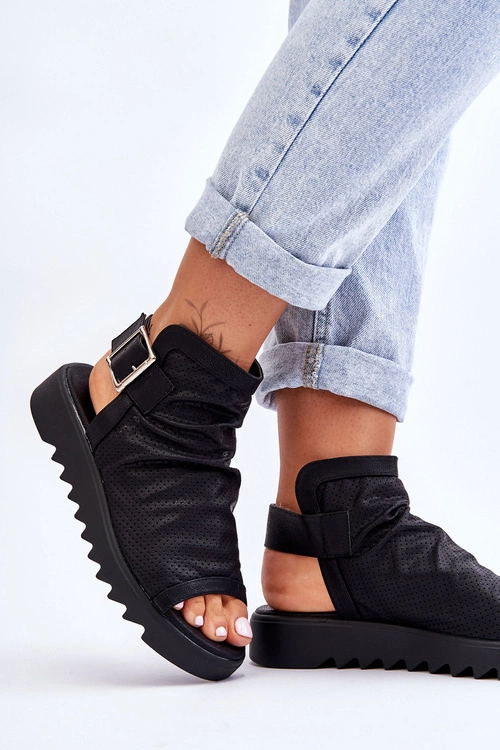 Damskie Sandały Z Cholewką Za Kostkę Czarne Adonis