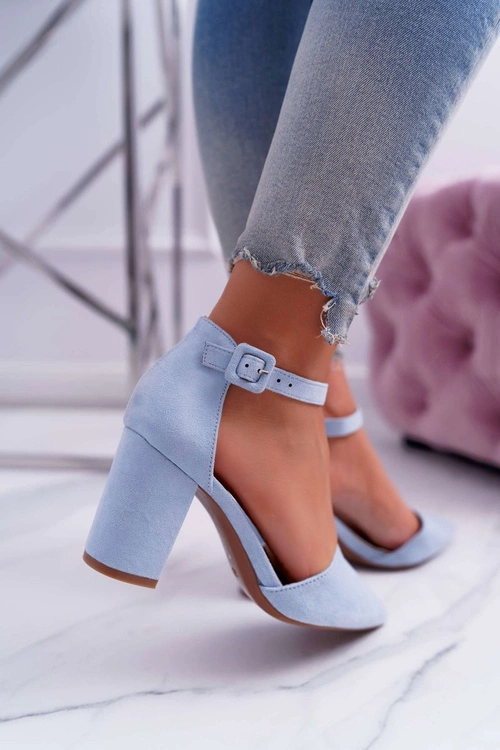 Czółenka Damskie Na Słupku W Szpic Niebieskie MadamStyle