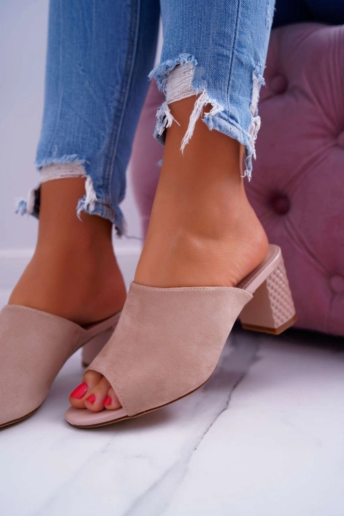 Klapki Damskie Eleganckie Na Słupku Sergio Leone KL315 Beżowe Demilo