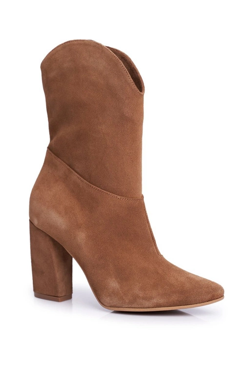 Botki Damskie Skórzane na Obcasie Laura Messi Camel 2123