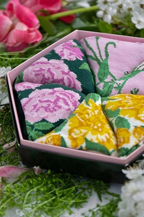 Skarpetki Rainbow Socks W Kwiaty Róże Peonie Pąki 3 Pary