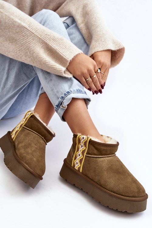 Skórzane Zamszowe Śniegowce Damskie Zielone Vebissat