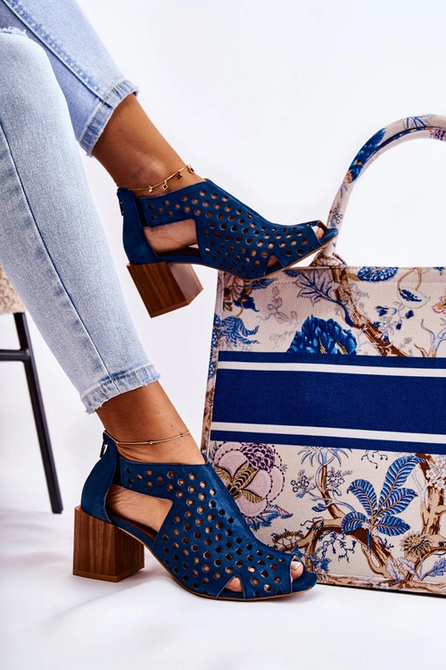 Ażurowe Botki Na Słupku Maciejka 04593-17 Granatowe