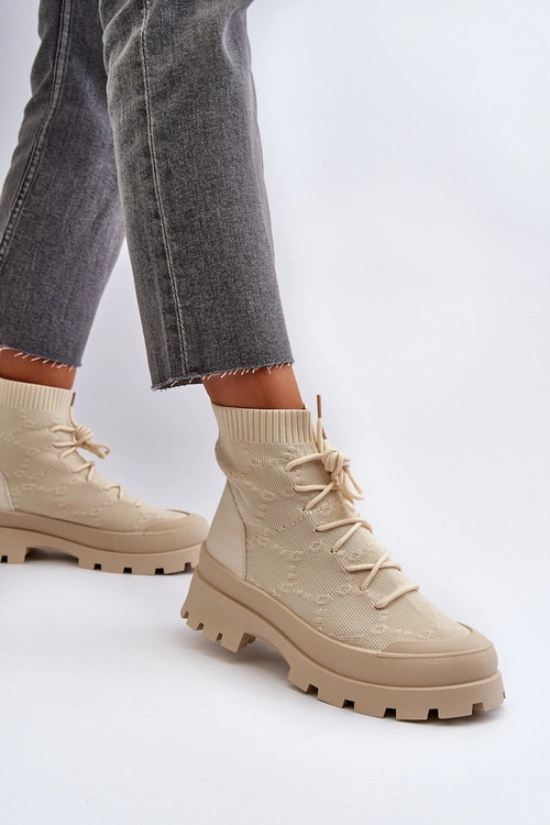 Damskie Skarpetkowe Wsuwane Botki Jasnobeżowe Solime