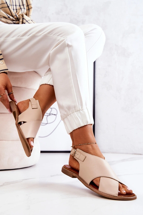 Skórzane Sandały Lewski 3019 Beżowe