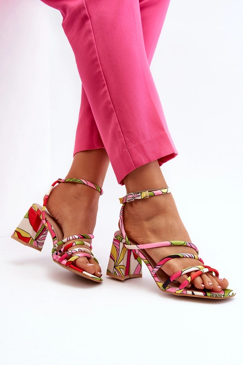 Wzorzyste Sandały Na Słupku Multikolor Jenglla